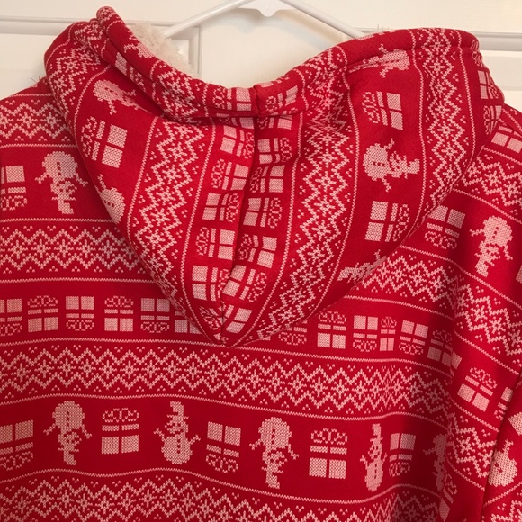 Christmas ADTN Sherpa Lined Festive Print Oversized Hoodie Size XL Red White - Picture 4 of 6